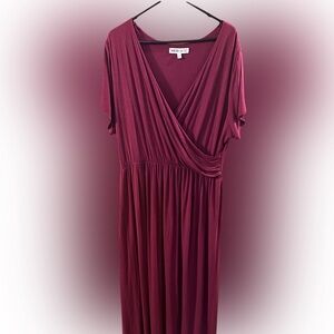 Meri Skye Faux Wrap Midi Dress XL | Wine Burgundy | Stretch Knit​
